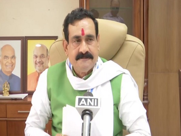 Madhya Pradesh Home Minister Narottam Mishra speaking to the reporters on Wednesday. Photo/ANI