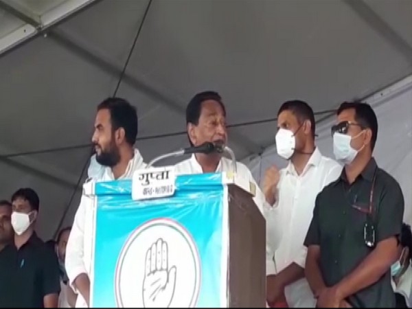 Former CM Kamal Nath addressing a rally in Agar Malwa on Saturday.