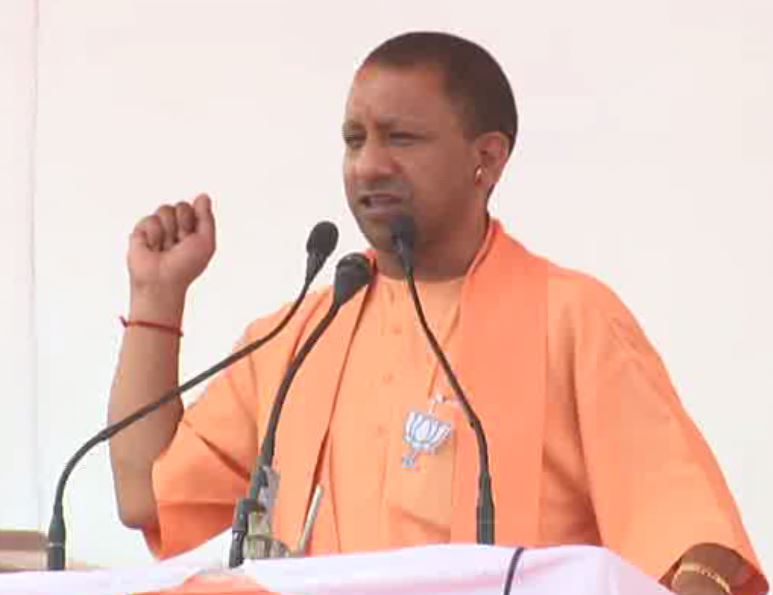 Uttar Pradesh Chief Minister Yogi Adityanath addressing election rally at Deoria on Saturday