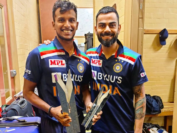 India pacer T Natarajan with skipper Virat Kohli (Photo/ T Natarajan Twitter)