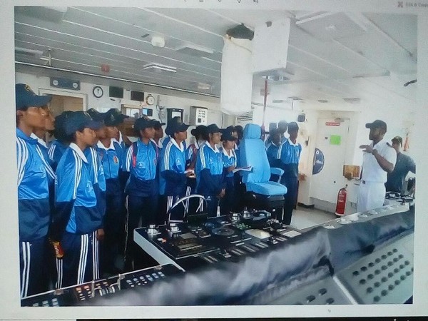 NCC cadets visiting on board Coast Guard Ship Samarth in Goa on Monday.