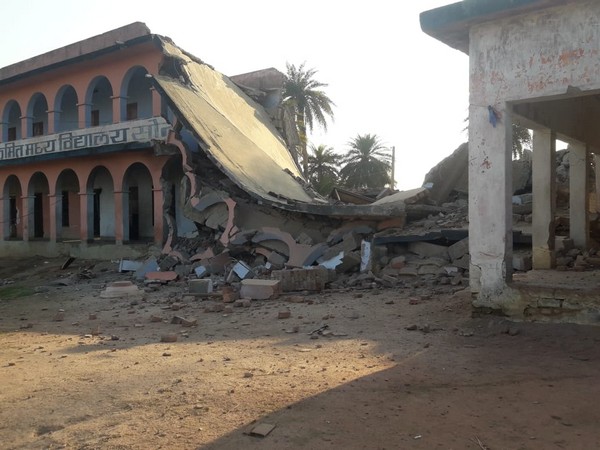 The school building in Gaya district blown up by Naxals. Photo/ANI