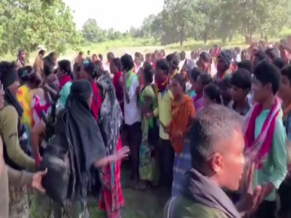 Tribals protesting against police camp in Dantewada on Tuesday. (Photo/ANI)