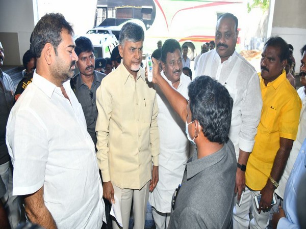 TDP chief N Chandrababu Naidu going through thermal screening at the party's central office on Tuesday in Amaravati. Photo/ANI