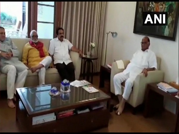 NCP leaders at Sharad Pawar's residence in Pune on Sunday. 