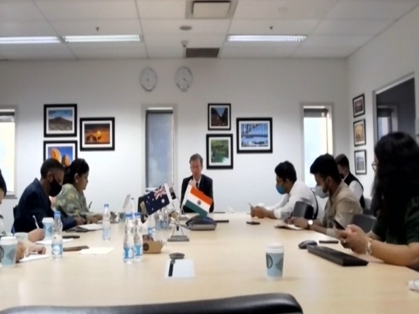  Australian Trade Minister Dan Tehan speaking to Indian media on Friday.. 