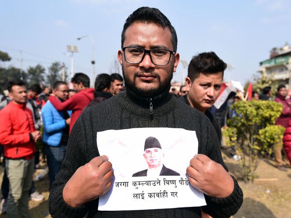 Members of the Nepal Student Union staged a demonstration at Maitighar Mandala in Kathmandu on Friday. Photo/ANI