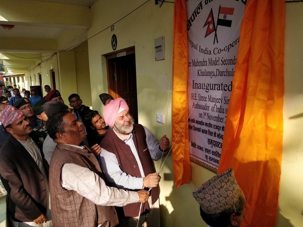 Manjeev Singh Puri inaugurates a school building in Nepal's Darchula district on Friday