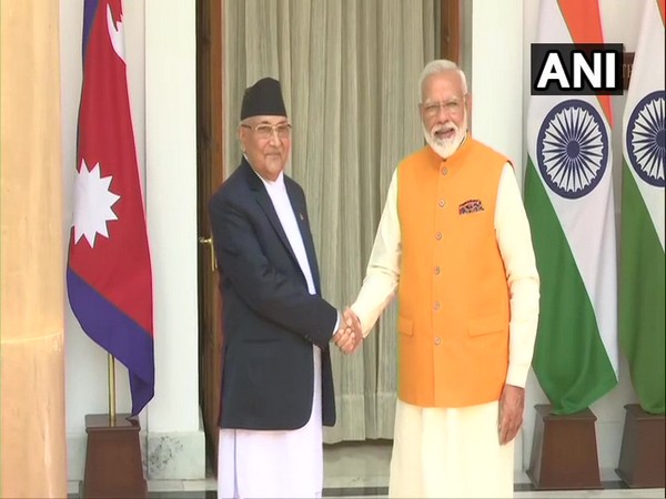Nepalese PM KP Sharma Oli alongside PM Narendra Modi at the Hyderabad House in New Delhi on May 31 (Photo/ANI)