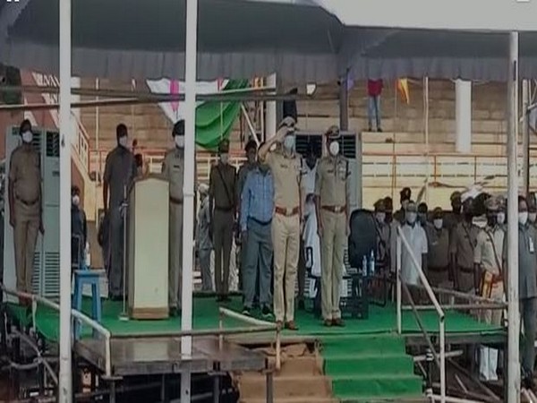Andhra Pradesh DGP, along with Krishna District's Collector and Commissioner of Vijayawada Police at Indira Gandhi Municipal Stadium in Vijayawada  (Photo/ANI)