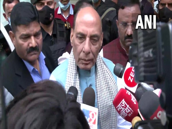 Defence Minister Rajnath Singh speaking to reporters in Lucknow on Wednesday. (Photo/ANI)