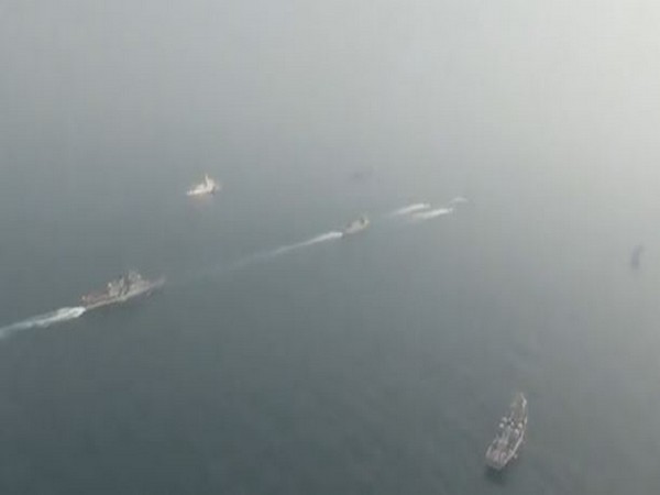 Screengrab from a video recordd from the chopper in which Navy chief Admiral R Hari Kumar reviewd President's Fleet Review preparations 