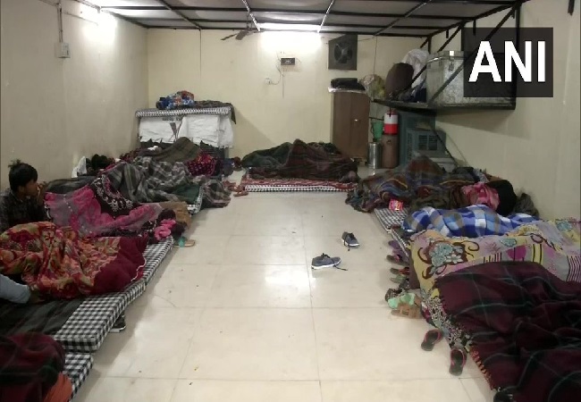 Visuals from a night shelter in Delhi.