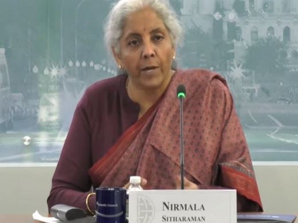 Finance Minister Nirmala Sitharaman speaking at Washington-based think tank Atlantic Council on Tuesday.