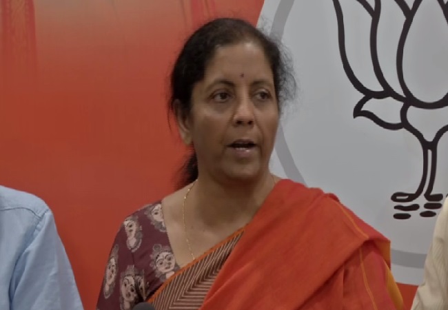 Defence Minister Nirmala Sitharaman speaking at a press conference in New Delhi on Sunday Photo/ANI.