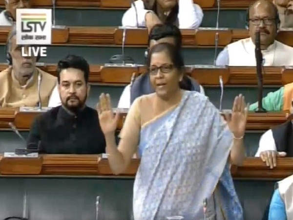 Finance Minister Nirmala Sitharaman speaking in the Lok Sabha on Monday. (Image courtesy: LSTV)