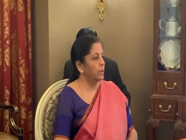Finance Minister Nirmala Sitharaman speaking to media in Washington on Saturday