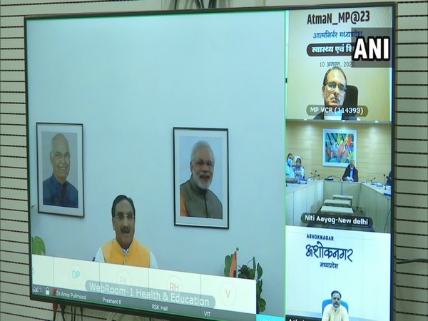 Ramesh Pokhriyal Nishank, Union Minister of Education during Atma Nirbhar Madhya Pradesh Webinar (Photo/ANI)