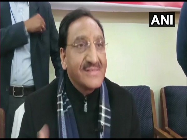 Union HRD Minister Ramesh Pokhriyal Nishank speaking to reporters in Haridwar on Sunday. Photo/ANI