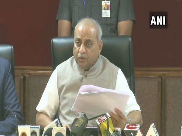 Nitin Patel addressing a press conference in Ahmedabad on Sunday. 