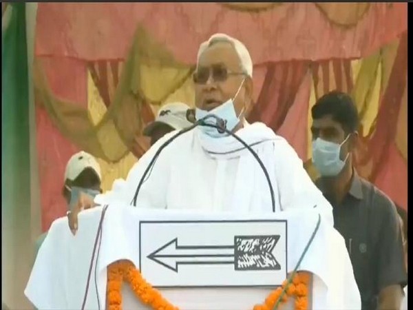 Bihar Chief Minister Nitish Kumar at the public rally on Tuesday. 