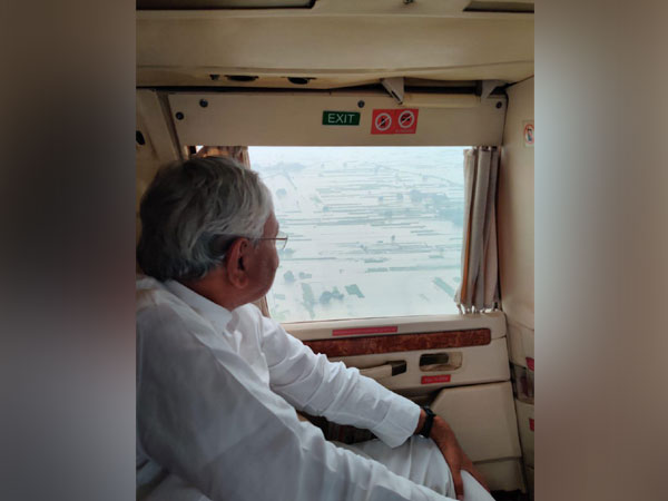 Bihar Chief Minister Nitish Kumar conducted an aerial survey of flood-affected areas on Monday. (Photo/ANI)
