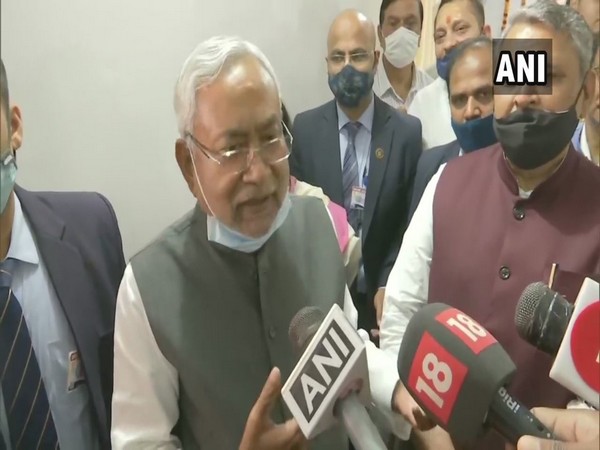 Bihar Chief Minister Nitish Kumar speaking to media on Saturday. (Photo/ANI)