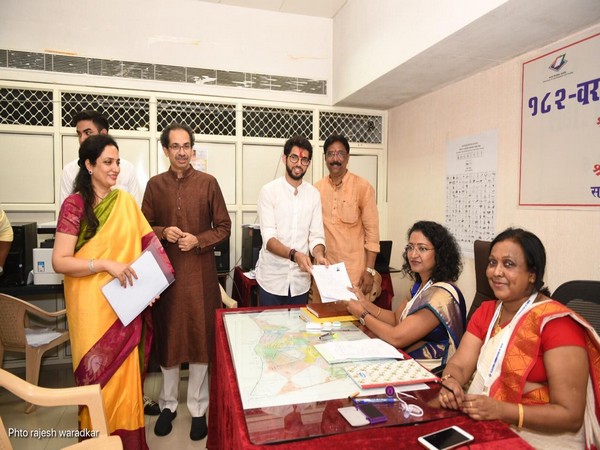 Shiv Sena leader Aaditya Thackeray filing nomination at the office of Returning Officer in Mumbai on Thursday.