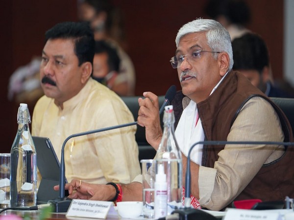 Union Minister of Jal Shakti Gajendra Singh Shekhawat during the conference on on Jal Jeevan Mission in Assam. (ANI/photo)