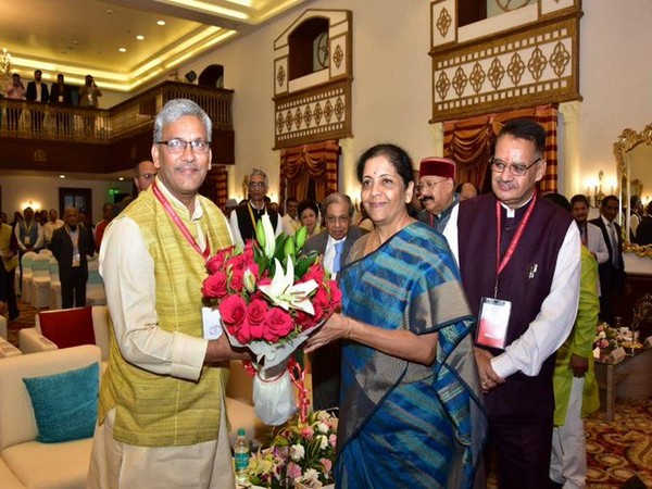 Union Finance Minister Nirmala Sitharaman arrived in Mussoorie to attend the Conclave of the Himalayan States on Sunday. Photo/ANI