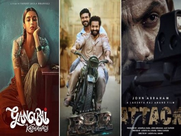 Posters of the movies: 'Gangubai Kathiawadi', 'RRR', 'Attack' (L to R) (Image source: Twitter)