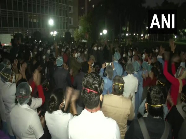Nurses of AIIMS gather at the hospital premises after AIIMS Nurses Union announced an indefinite strike from Monday. (Photo/ANI)