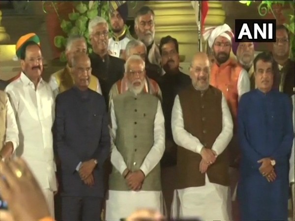 President Ram Nath Kovind, Vice President M Venkaiah Naidu, and Prime Minister Narendra Modi along with some Union Ministers at Rashtrapati Bhavan in New Delhi on Thursday. Photo/ANI
