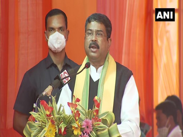 Union Minister and BJP leader Dharmendra Pradhan addressing farmers' rally in Dhenkanal on Saturday. (Photo/ANI)