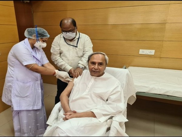 Odisha CM Naveen Patnaik taking his first dose of COVID-19 vaccine on Monday.
