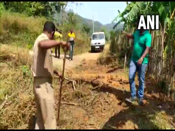 The dug up road in Gangabada village of Gajapati district. (ANI/photo)