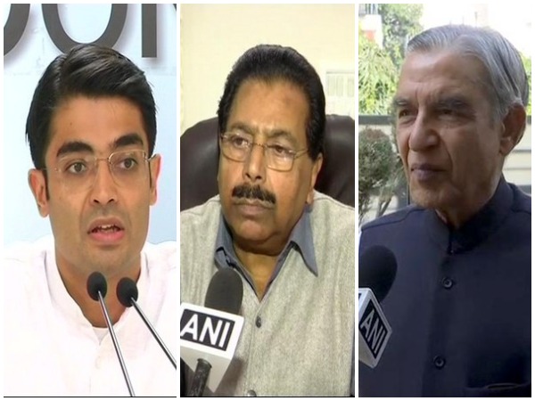 From left: Congress leaders Jaiverr Shergill, PC Chacko, and Pawan Kumar Bansal