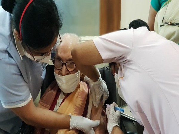 A 103-year-old woman received her first dose of the COVID-19 vaccine in Bengaluru on Tuesday. (Photo/ANI)