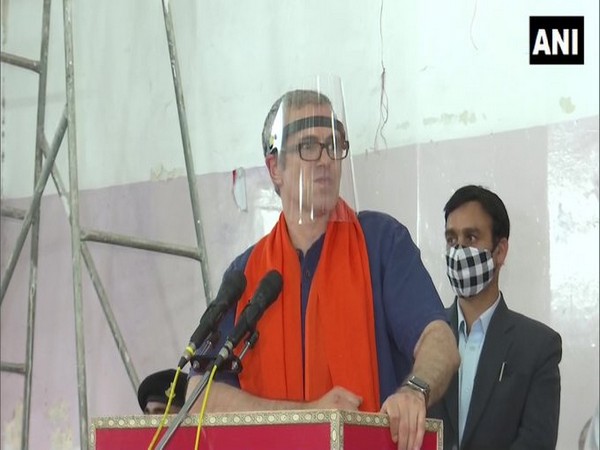 National Conference leader Omar Abdullah speaks at a public gathering in Jammu on Friday. (Photo/ANI)