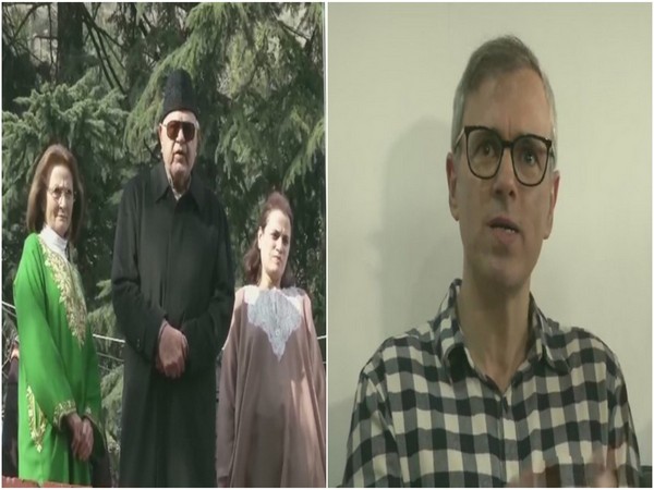 National Conference leader Farooq Abdullah today met his son & party leader Omar Abdullah in sub jail in Srinagar [Photo/ANI]