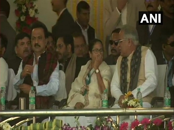 Opposition leaders at Jharkhand Chief Minister Hemant Soren's oath-taking ceremony in Ranchi on Sunday. Photo/ANI