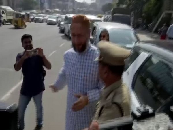AIMIM president Asaduddin Owaisi in Hyderabad on Wednesday. Photo/ANI