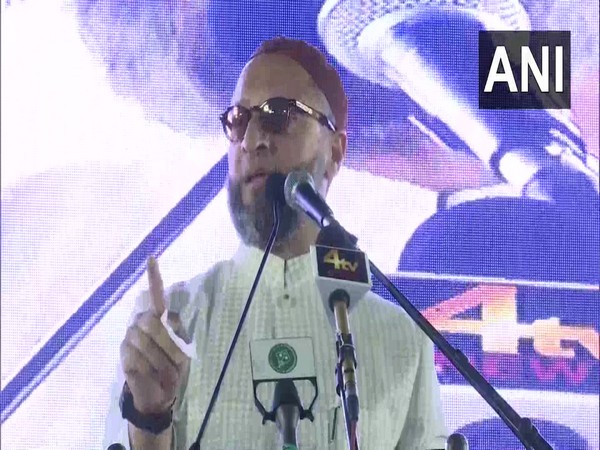 Asaduddin Owaisi speaking at a public meeting in Hyderabad.