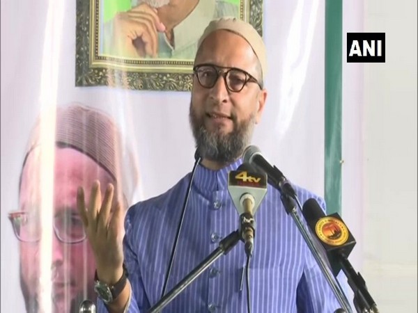 AIMIM chief Asaduddin Owaisi speaking at an event in Hyderabad on Saturday. Photo/ANI