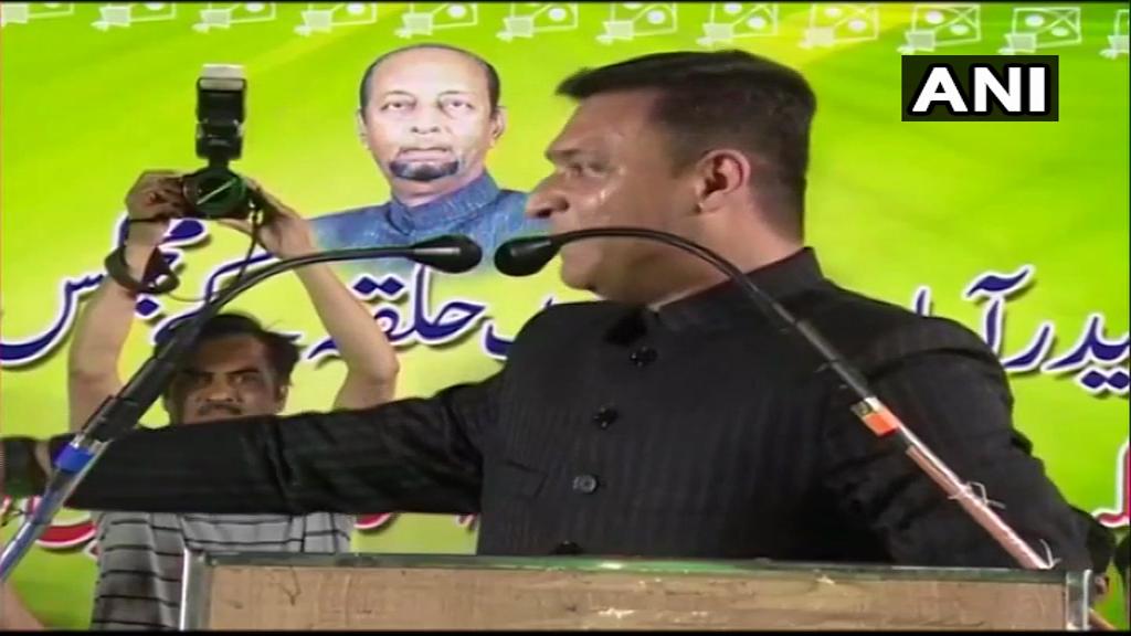 All India Majlis-e-Ittehadul Muslimeen (AIMIM) leader Akbaruddin Owaisi speaking at a public rally in Hyderabad on Sunday