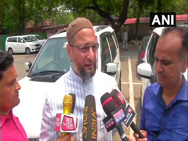 AIMIM chief Asaduddin Owaisi talking to media persons in New Delhi on Monday. 