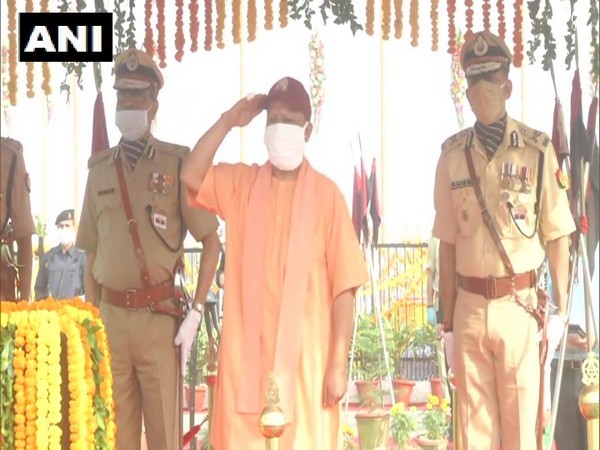 Uttar Pradesh Chief Minister Yogi Adityanath paying tribute to police personnel who lost their lives on duty. (Photo/ANI)