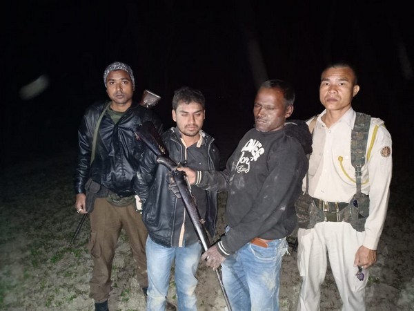 Two rhino poachers identified as Ayub Nabi and Imran Ali got arrested in Assam on Thursday. (Photo/ANI)