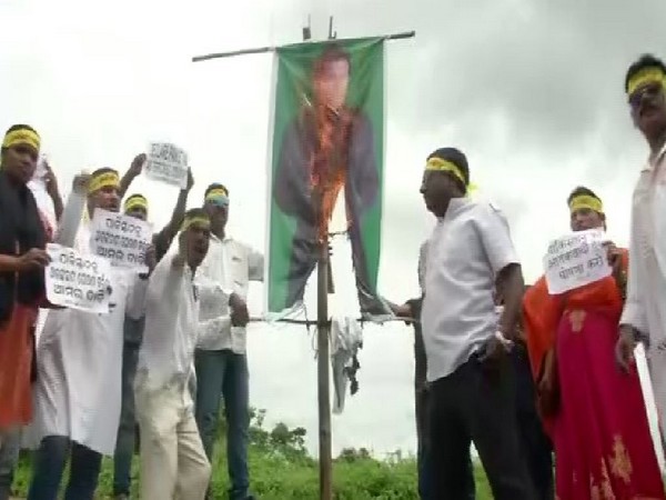 Kalinga Sena activists protesting against Pakistan for training Al Qaeda terrorists on Friday. Photo/ANI