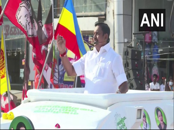 Tamil Nadu Chief Minister Edappadi K Palaniswami speaking during an election rally in Tiruvannamalai on Sunday. Photo/ANI